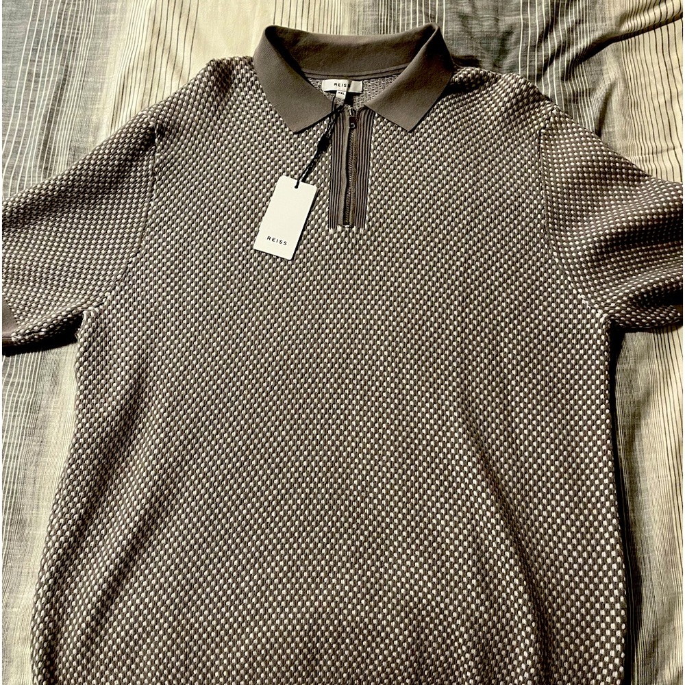 NWT REISS knit zip closure polo sweater.